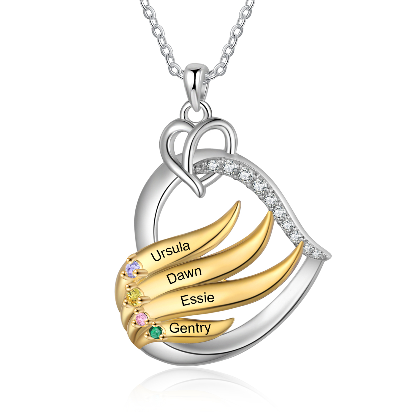 Collar en corazón con 2-5 nombres personalizados y 2-5 piedras de nacimiento-Jessemade ES
