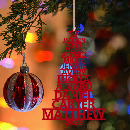Navidad-Ornamento navideño de madera árbol de nombres con 12 nombres y año personalizados