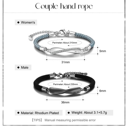 Pulseras infinito para pareja pulsera sin personalización
