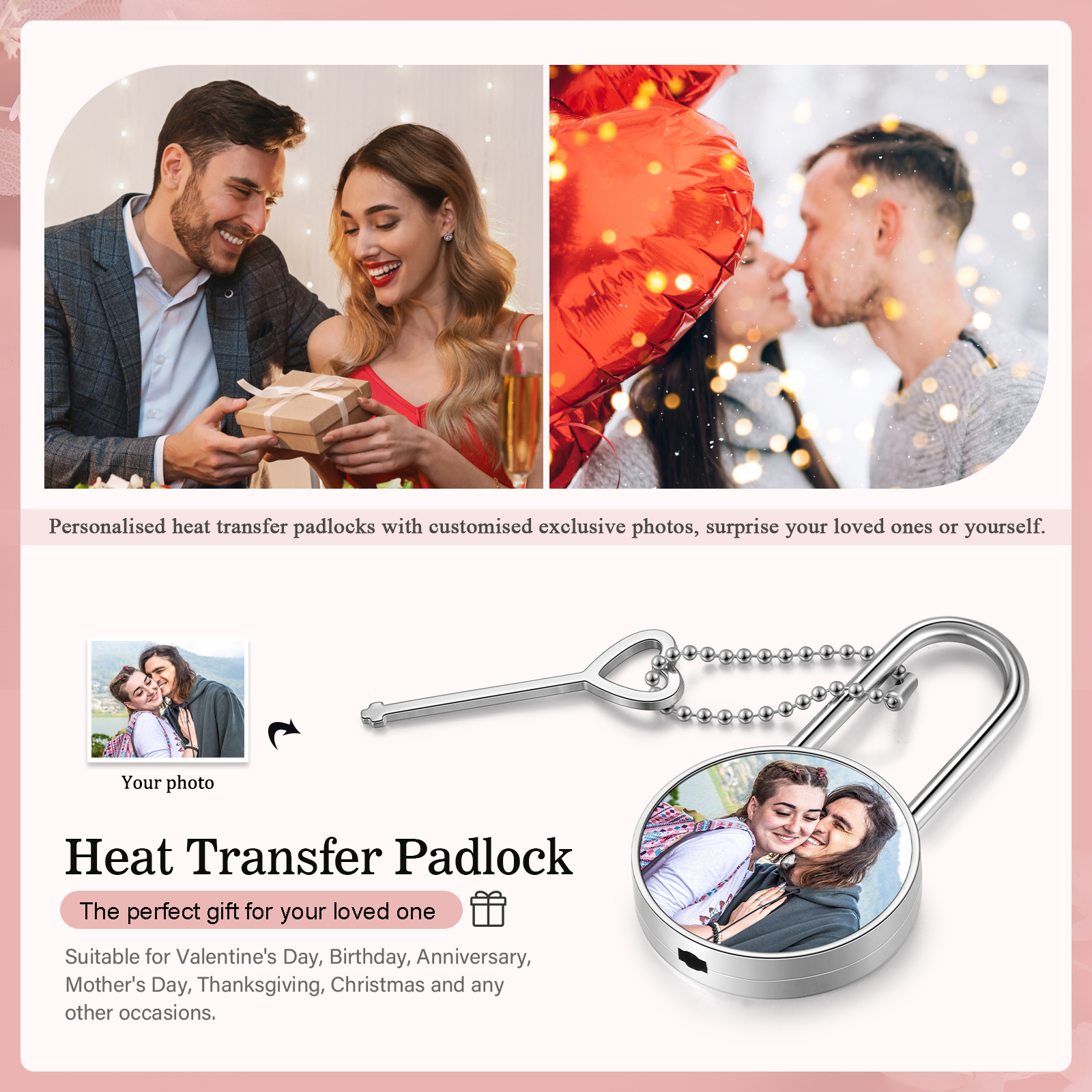 Llavero/Colgante cerradura de amor para pareja foto y texto personalizados-Jessemade ES