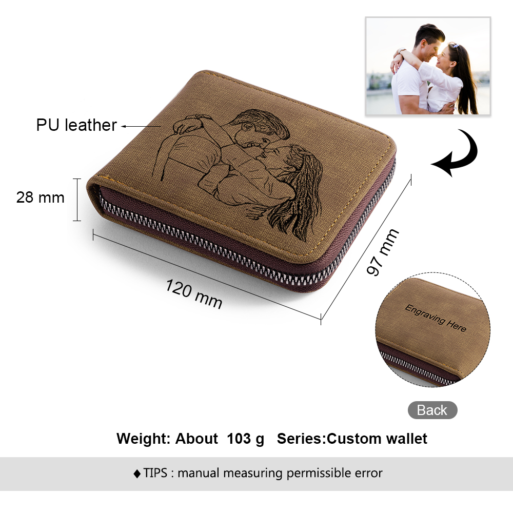 Cartera, billetera con 1 foto y 1 texto personalizados, monedero clásico para hombre