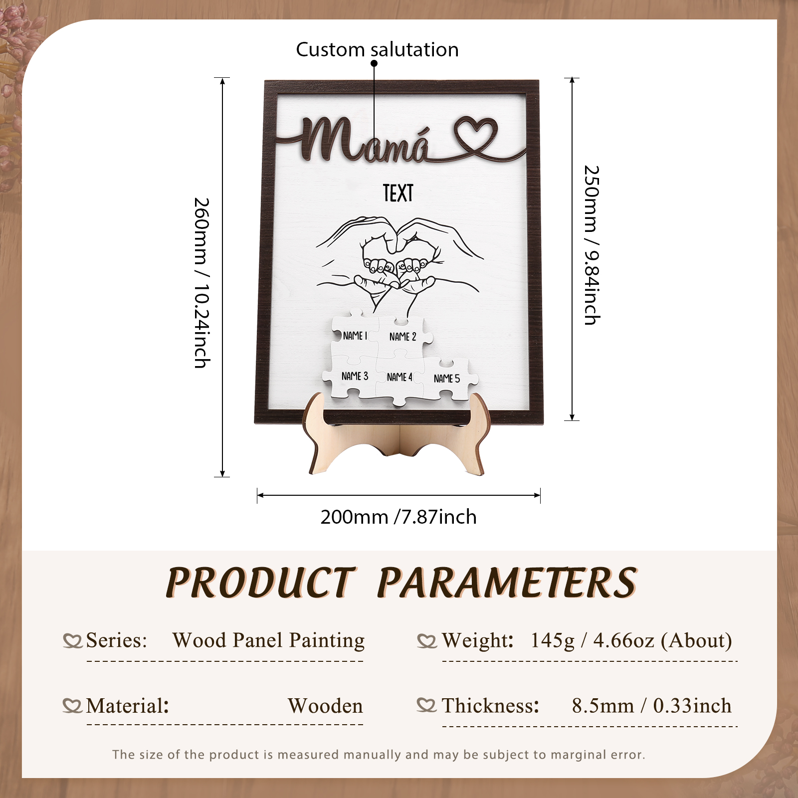 A mi mamá-Adorno 2-6 nombres y 1 texto personalizados decoración de madera rompecabezas-Jessemade ES