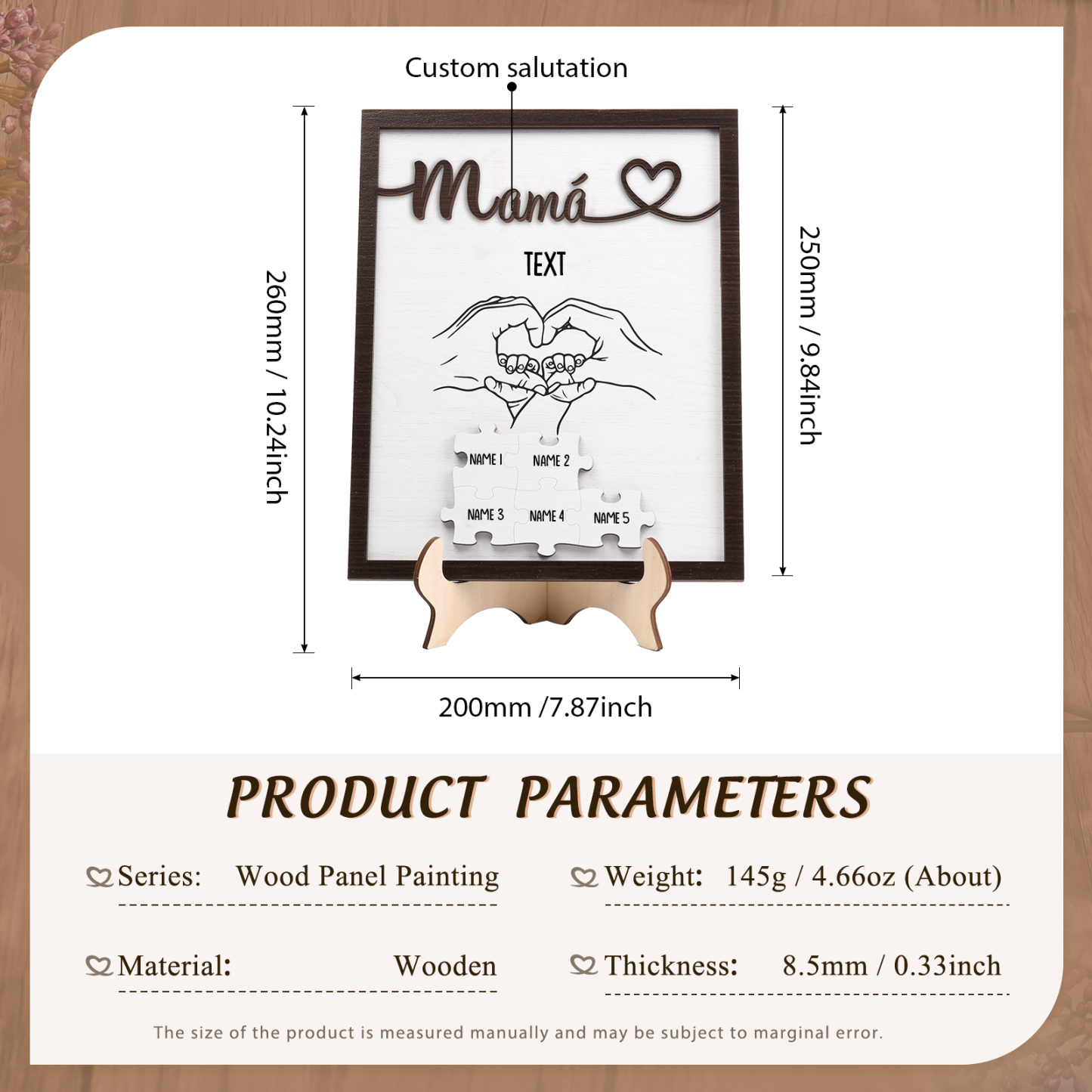 A mi mamá-Adorno 2-6 nombres y 1 texto personalizados decoración de madera rompecabezas-Jessemade ES