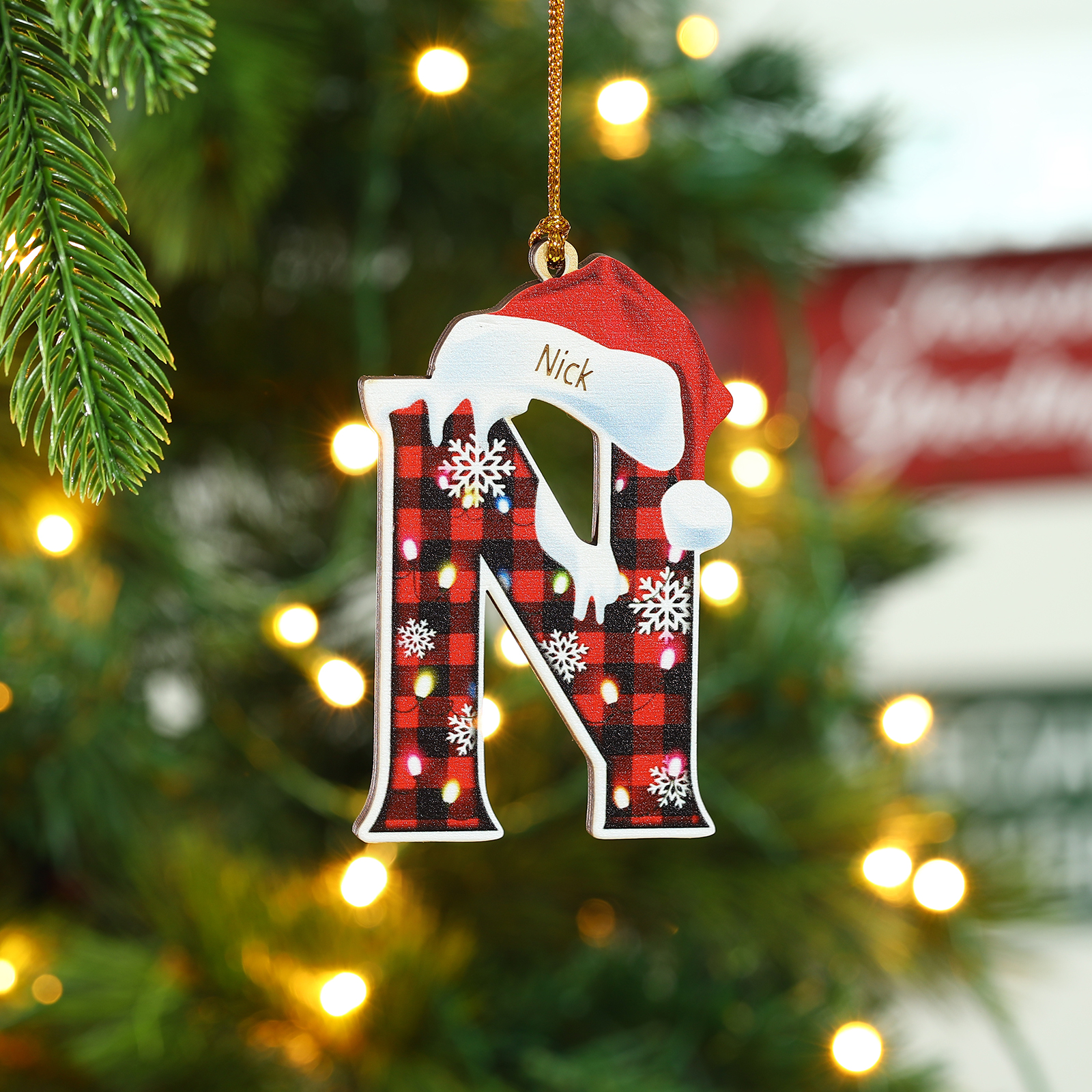 Navidad-Ornamentos Navideños de Madera Letra 1 Nombre Personalizado