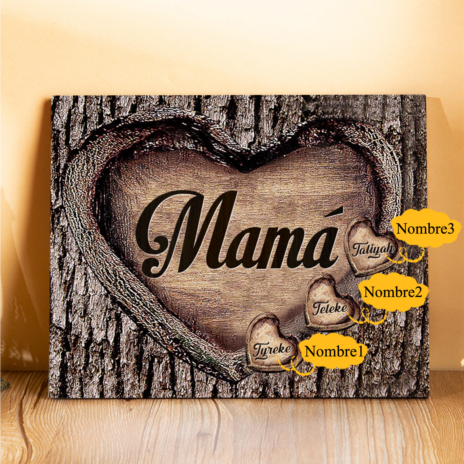 A mi mamá-Lámina marco de madera para mamá personalizado con 3 nombres-Jessemade ES
