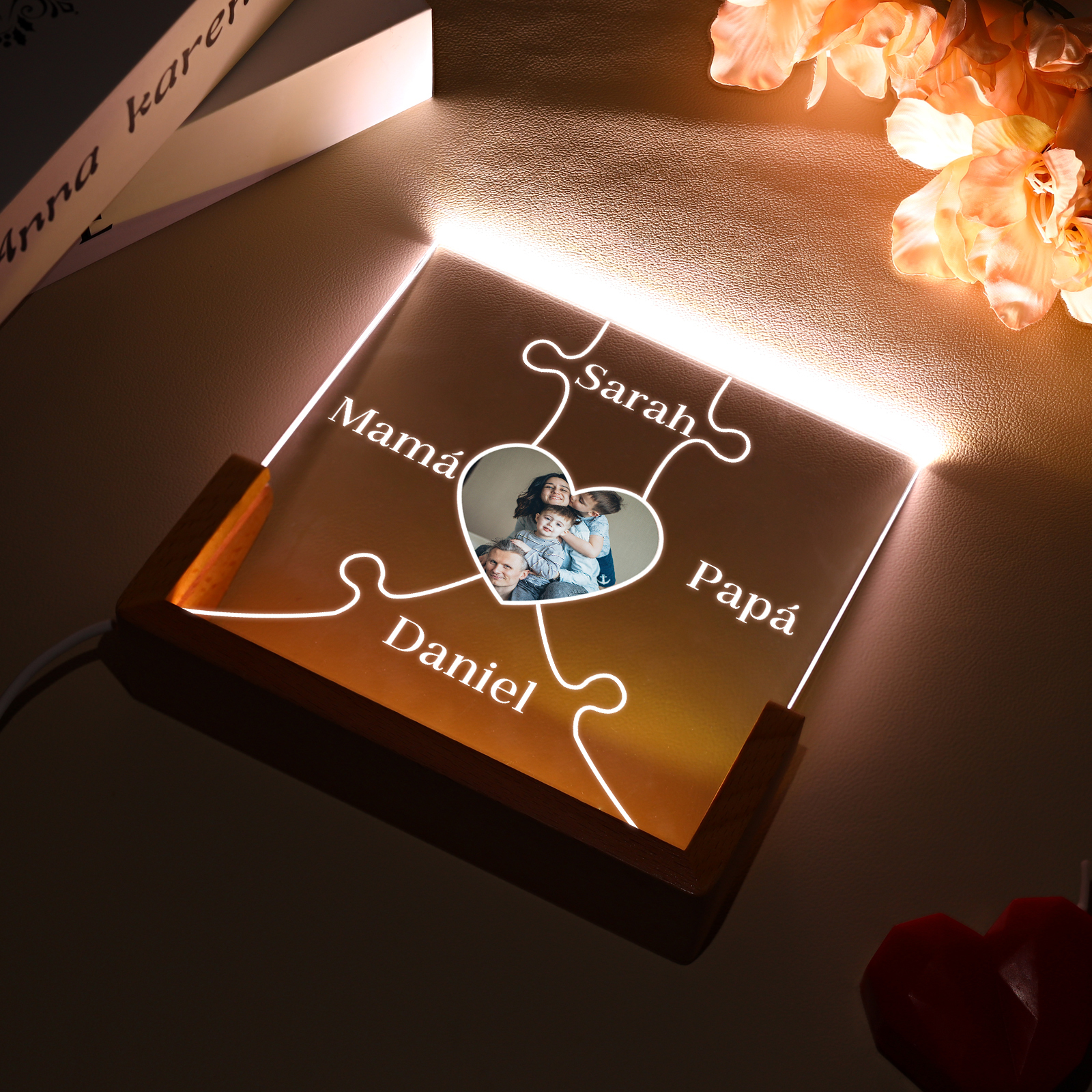 A mi mamá/abuela-Lámpara Personalizada con 2-7 Nombres y Foto "rompecabezas" 3D Ilusión Luz de Noche-Jessemade ES