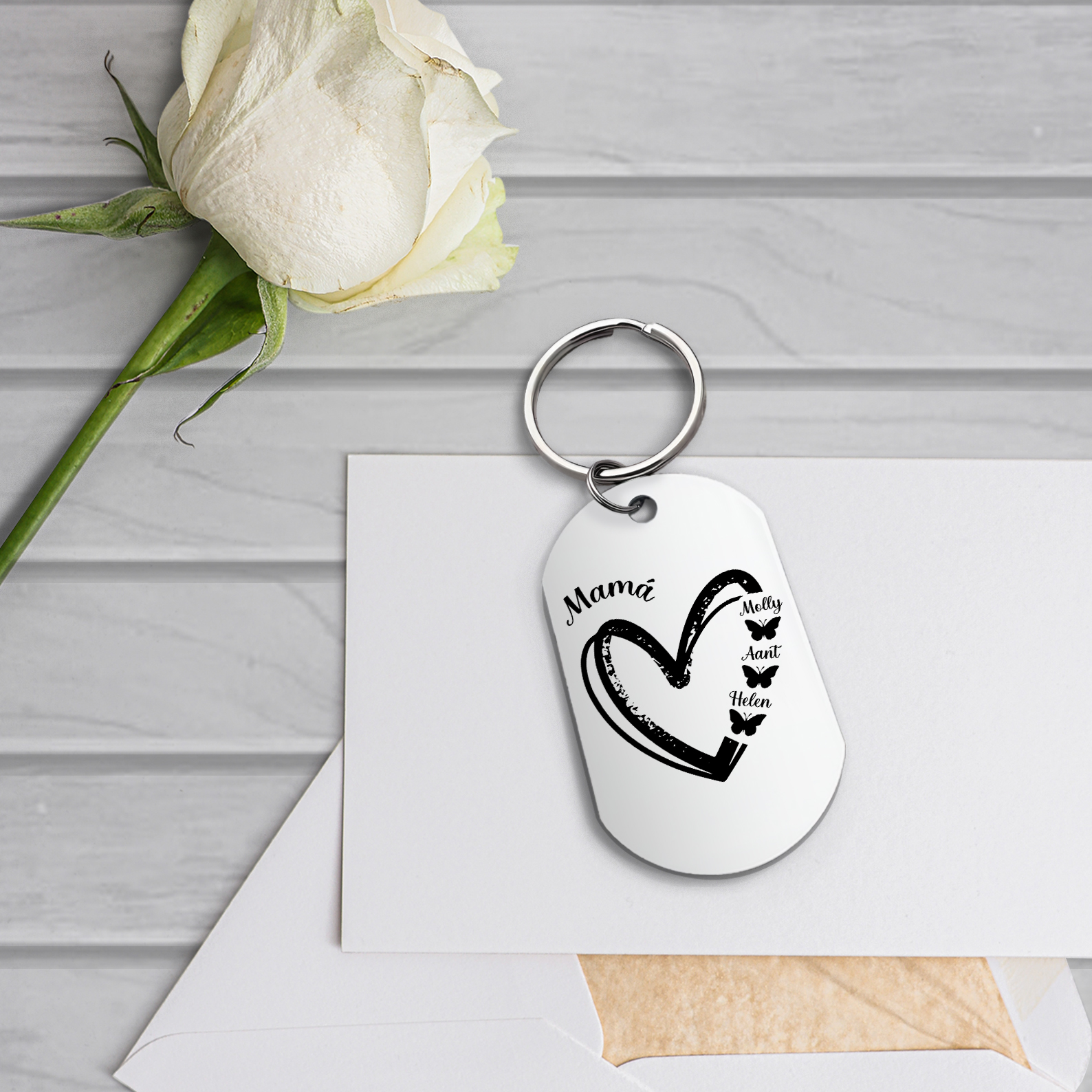 A mi mamá-Llavero 1-6 Nombres Personalizados CORAZÓN Y MARIPOSAS-Jessemade ES