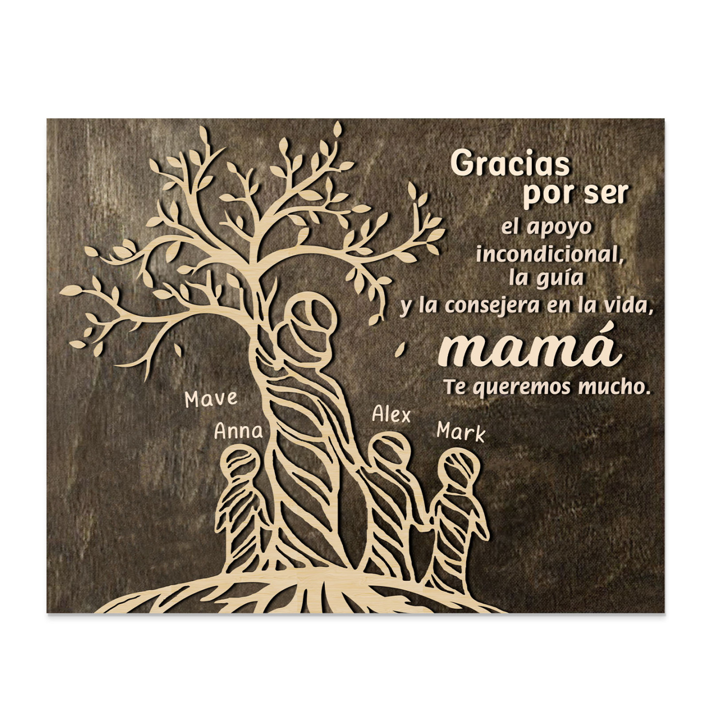 A mi mamá-Lámina mujer de árbol marco de madera personalizado con 4 nombres-Jessemade ES