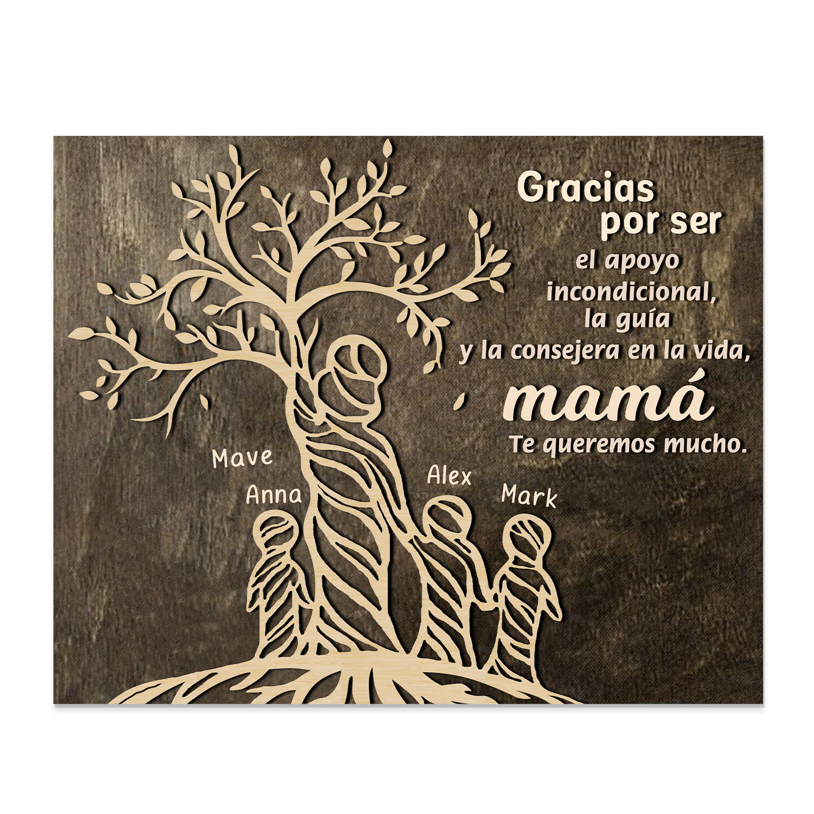 A mi mamá-Lámina mujer de árbol marco de madera personalizado con 4 nombres-Jessemade ES