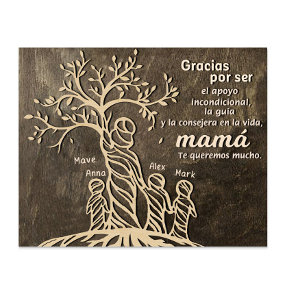 A mi mamá-Lámina mujer de árbol marco de madera personalizado con 4 nombres-Jessemade ES