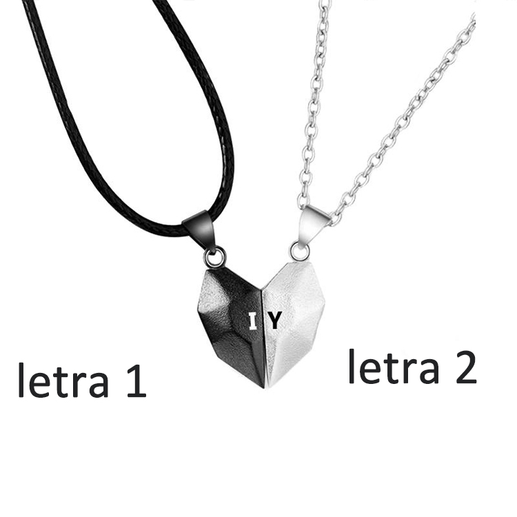 A mi amor-Collares personalizados para pareja con dije de corazón de rompecabezas magnético grabado de dos letras-Jessemade ES