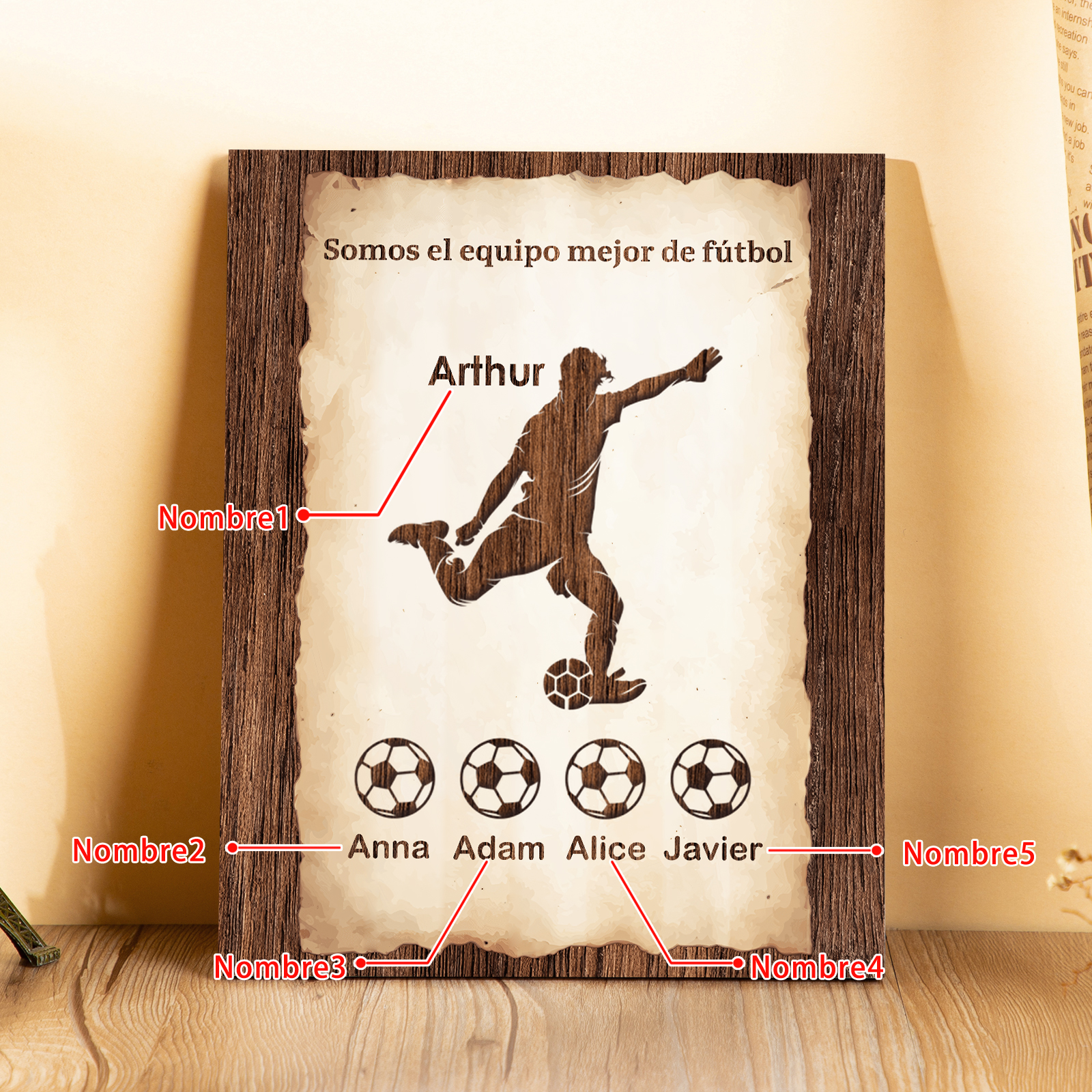 A mi papá - Lámina 2-7 nombres personalizados marco de madera equipo de fútbol-Jessemade ES