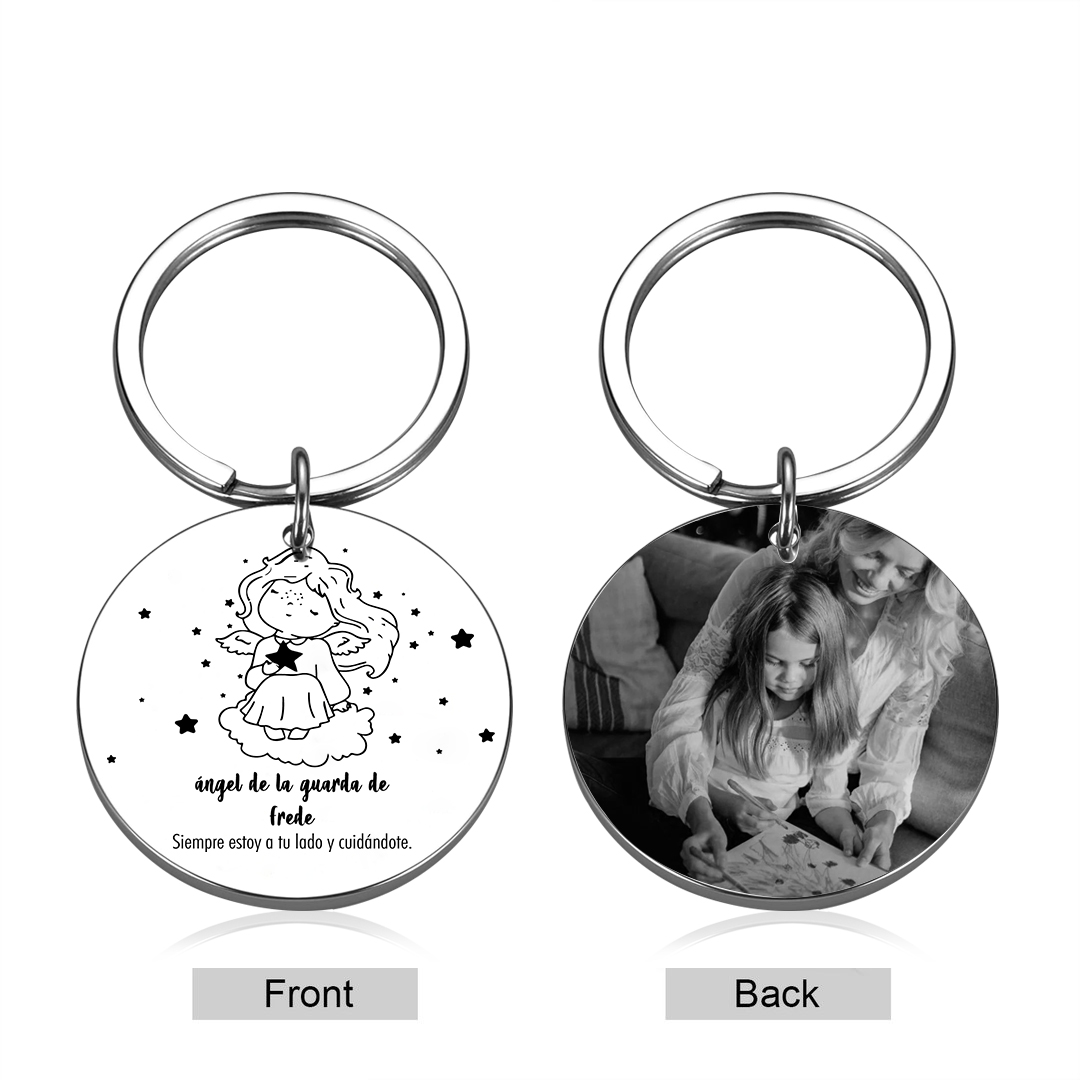 A mi hija-Llavero de placa "ángel de la guarda" 1 nombre y 1 foto personalizados-Jessemade ES