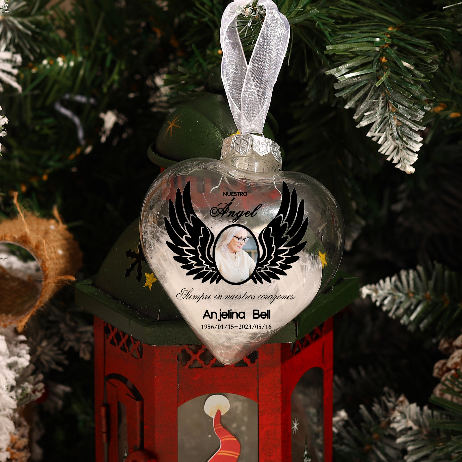 Bola navideña conmemorativa Adorno de Navidad 1 nombre, 1 foto y años personalizados con pluma -Jessemade ES