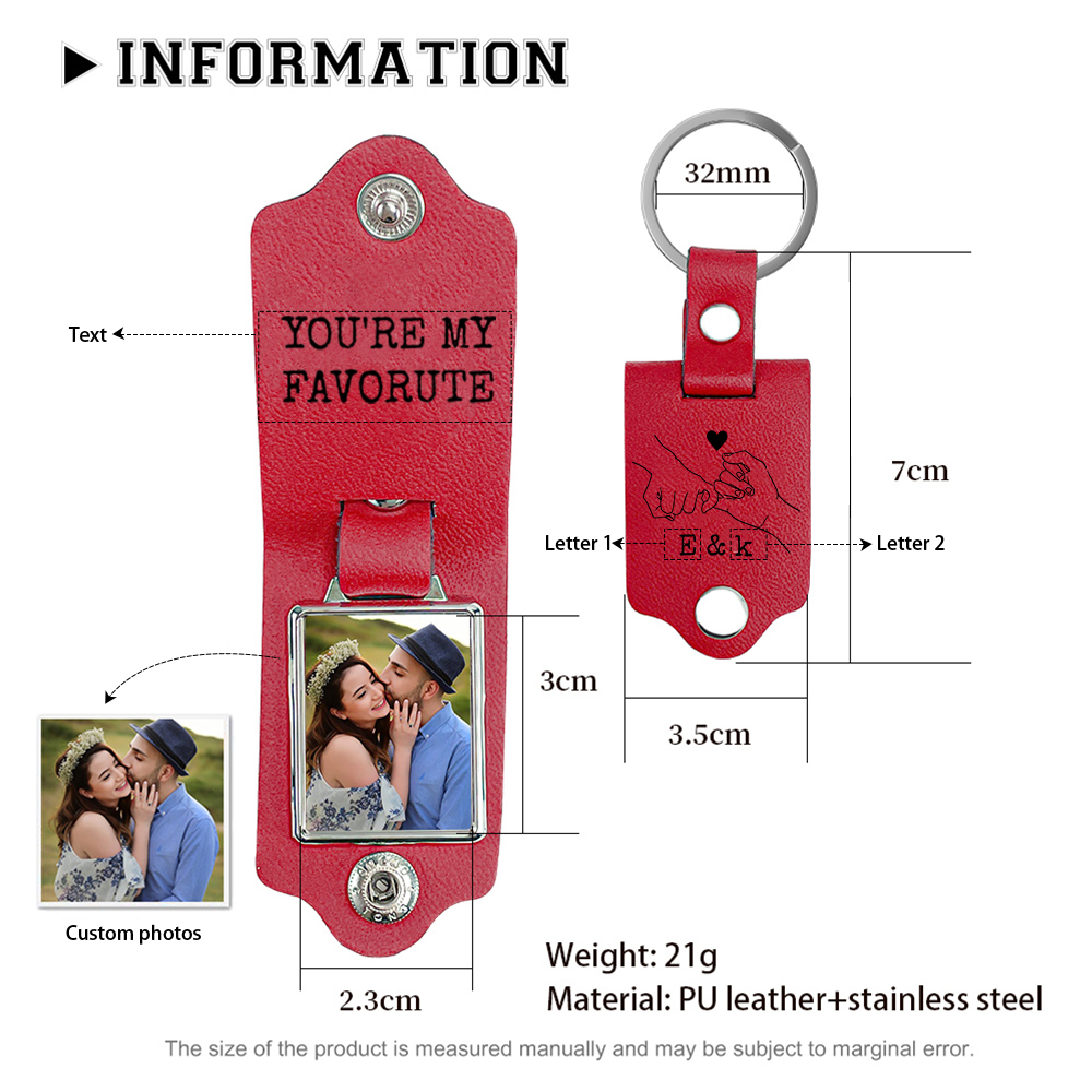 Llavero para pareja de cuero pinky swear personalizado con 1 texto, 2 letras y foto-Jessemade ES
