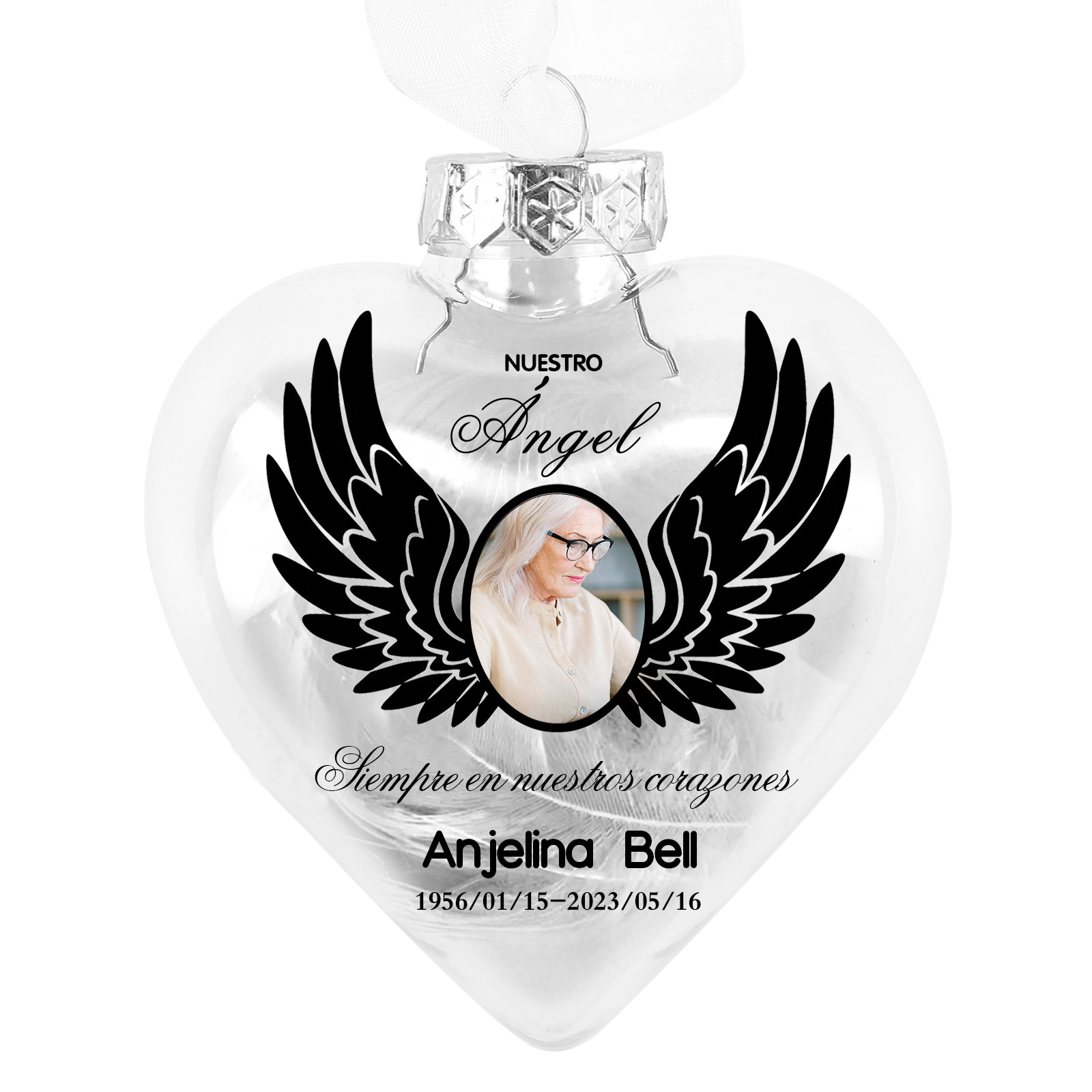 Bola navideña conmemorativa Adorno de Navidad 1 nombre, 1 foto y años personalizados con pluma -Jessemade ES