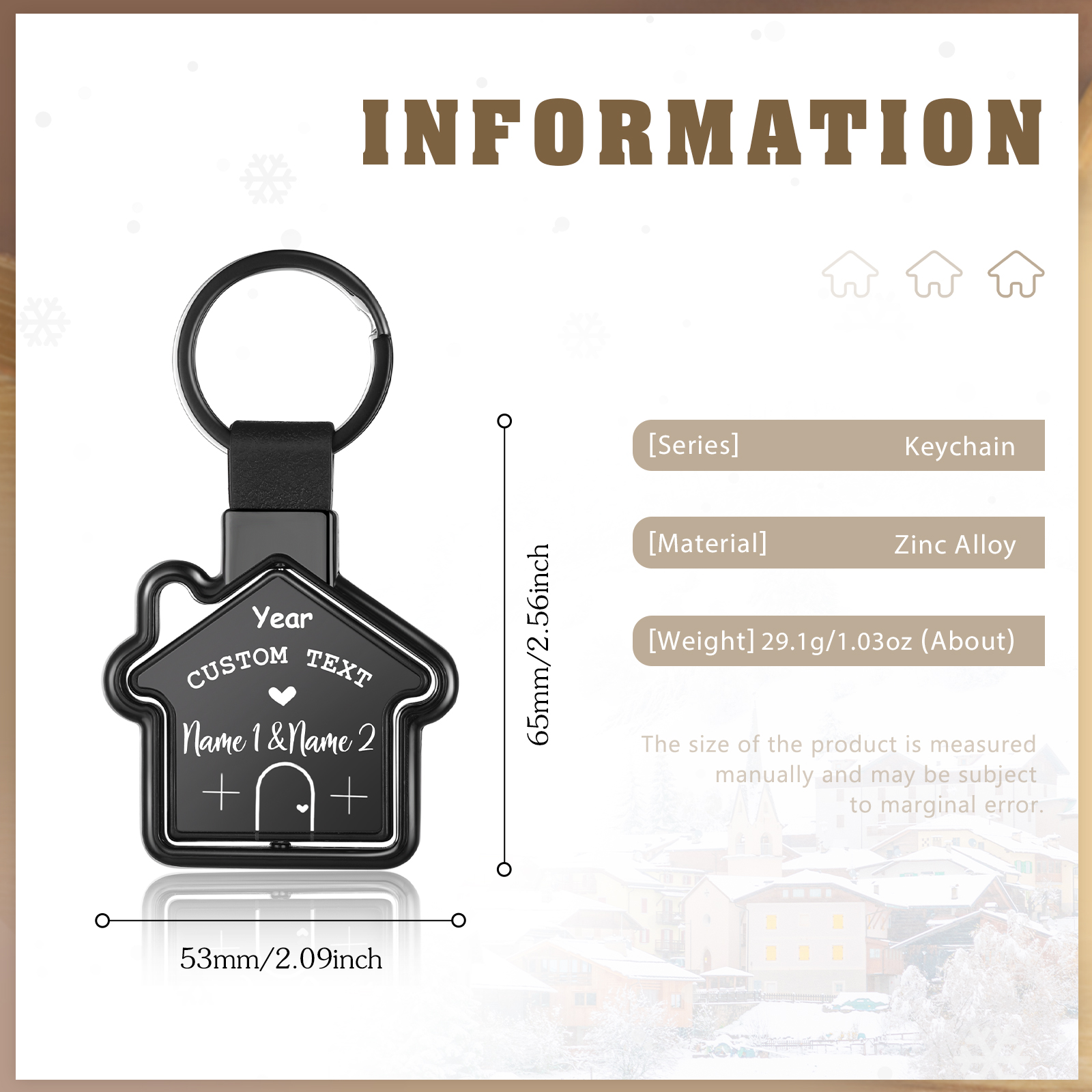 Dulce casa-Llavero en forma de casa personalizado con 2 nombres, 1 texto y año-Jessemade ES