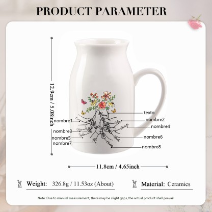 Florero de cerámica mano y manitos 2-8 nombres personalizados con texto decoración del hogar-Jessemade ES