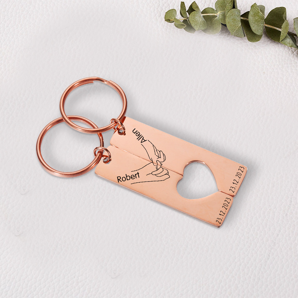 A mi querido-Llavero con corazón encajado para pareja pinky swear 2 nombres personalizados con fecha-Jessemade ES