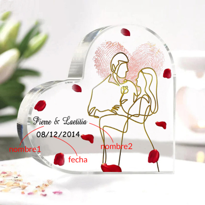 Placa de acrílico en forma de corazón con fecha y 2 nombres personalizados-Jessemade ES