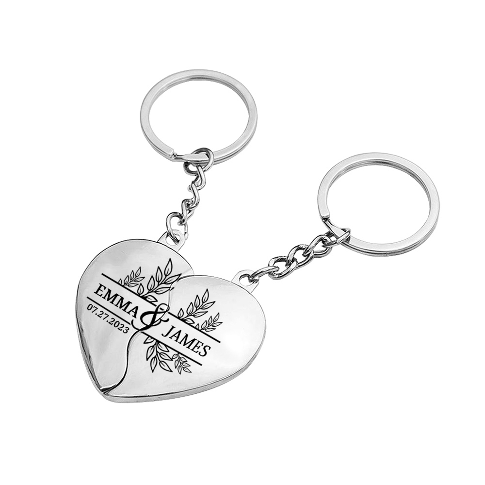 Llavero de corazón para pareja "Juntos un corazón completo" 2 nombres personalizados con fecha-Jessemade ES