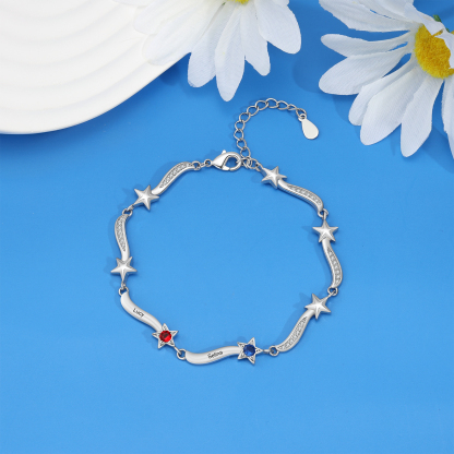Pulsera Brazalete personalizada de 2 nombres y estrellas con 2 piedras de nacimiento-Jessemade ES