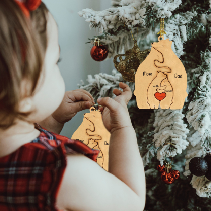 Navidad-Ornamento muñecos navideño de madera familia de canguros 4 nombres personalizados adorno del árbol-Jessemade ES