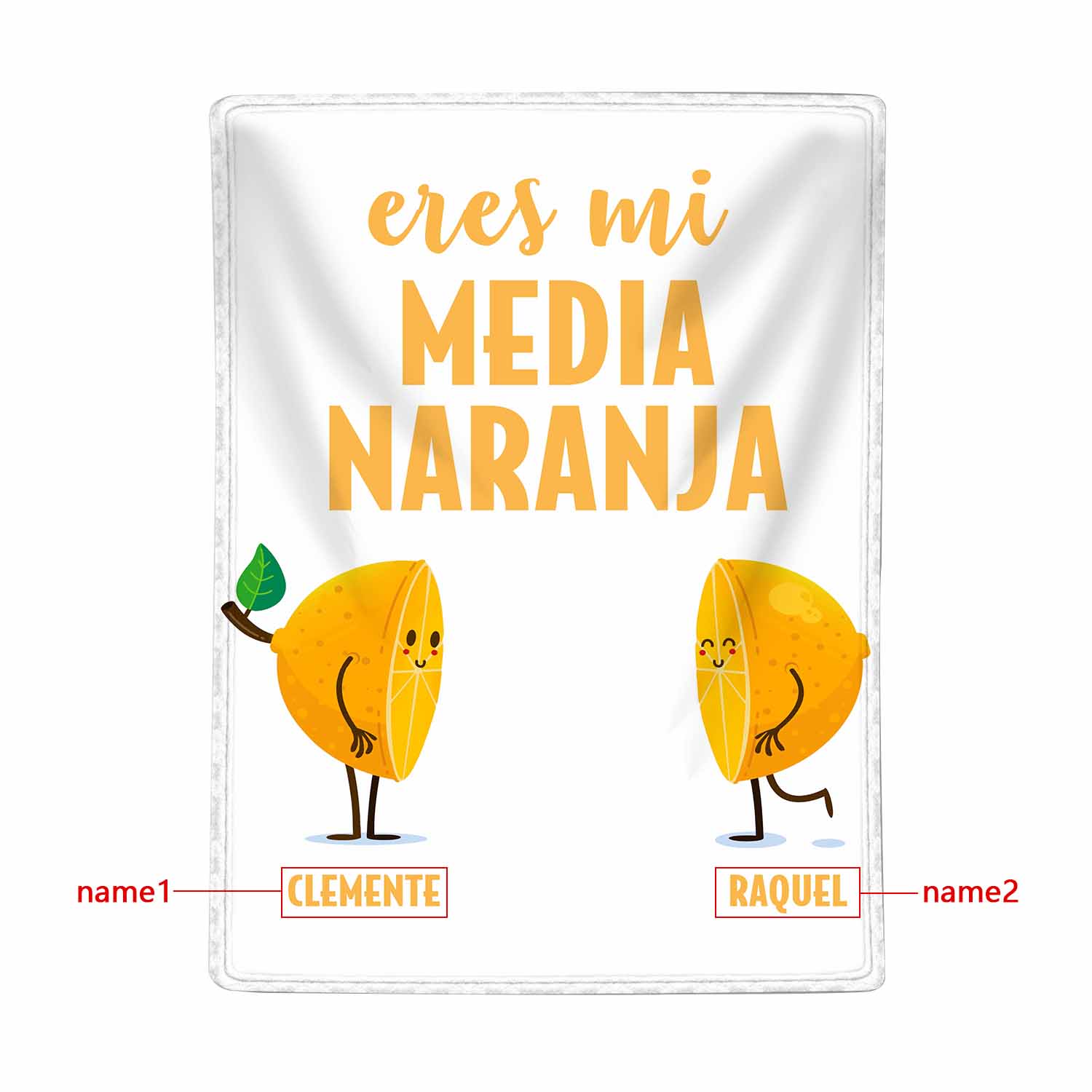 A mi querido/querida - Manta de buen calidad con media naranja y personalizada con 2 nombres-Jessemade ES
