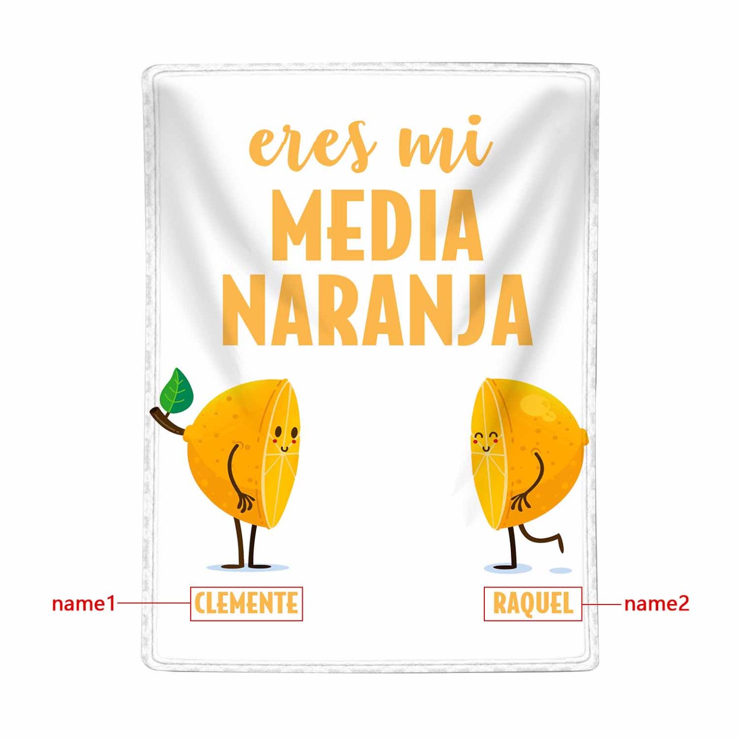 A mi querido/querida - Manta de buen calidad con media naranja y personalizada con 2 nombres-Jessemade ES
