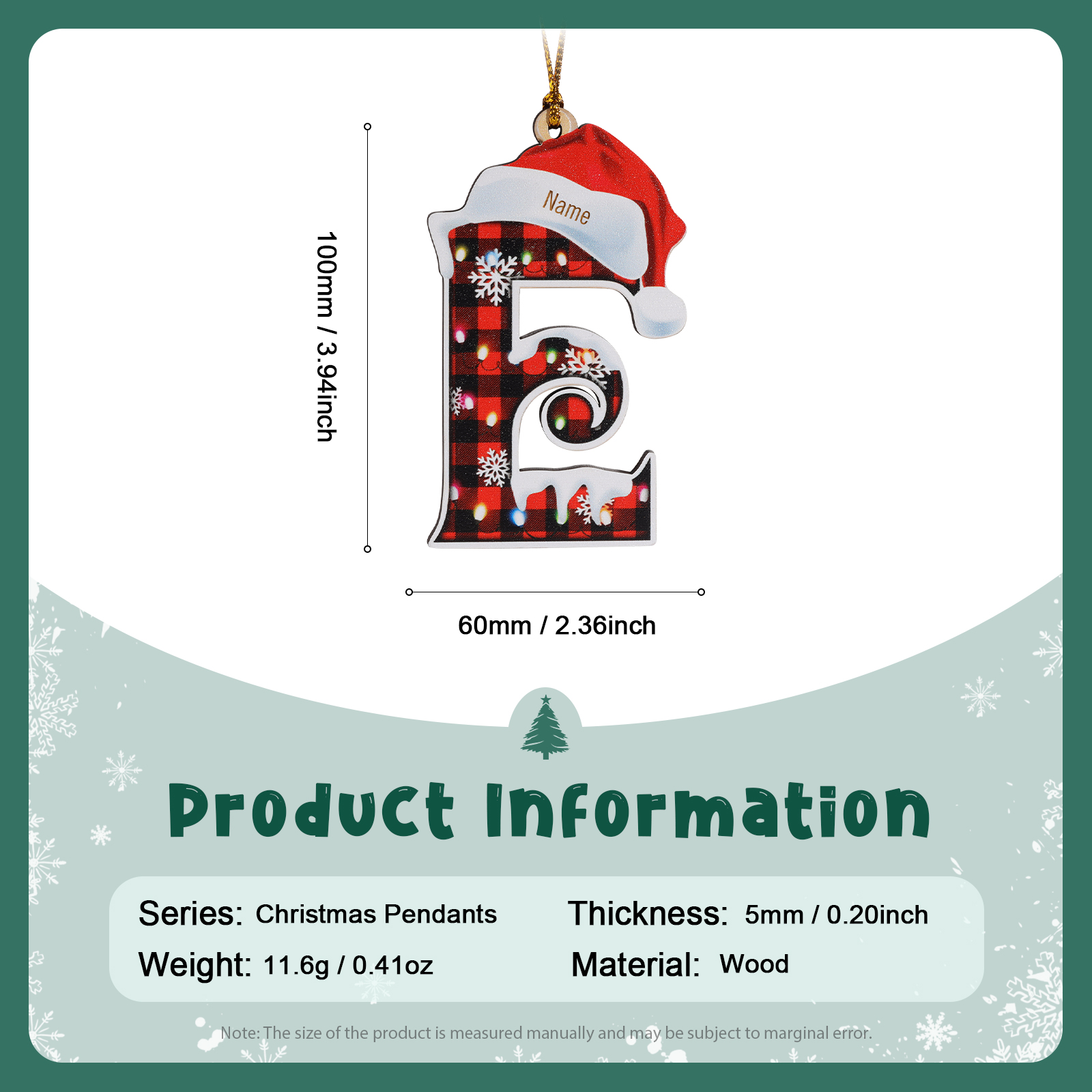 Navidad-Ornamentos Navideños de Madera Letra 1 Nombre Personalizado