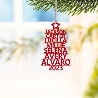 Navidad-Ornamento navideño de madera árbol de nombres con 7 nombres y año personalizados