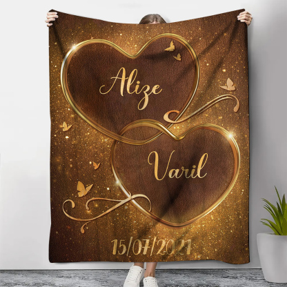 Pareja-Manta de buen calidad de corazón con corazón personalizada con nombres y fecha-Jessemade ES