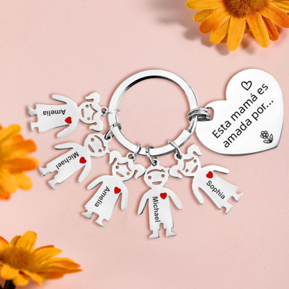 A mi mamá - Kit de regalo de cartera, llavero con "5 niños", tarjeta y caja nombre y flor de nacimiento personalizados | Jessemade