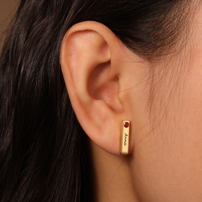 Aretes personalizados con 1 nombre y 2 piedras de nacimiento pendientes-Jessemade ES