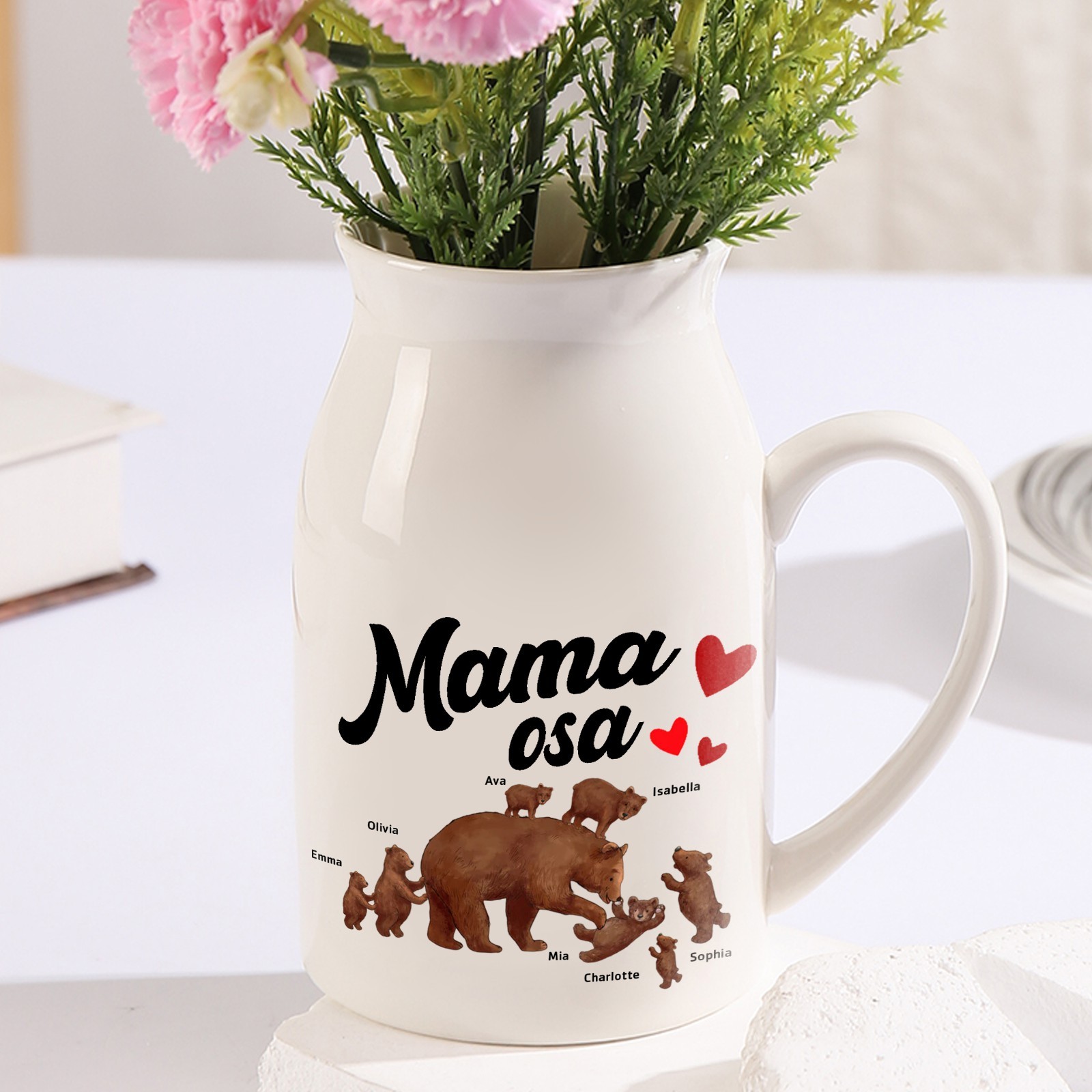 Florero de cerámica mamaosa y sus bebés 2-8 nombres personalizados con texto decoración del hogar-Jessemade ES