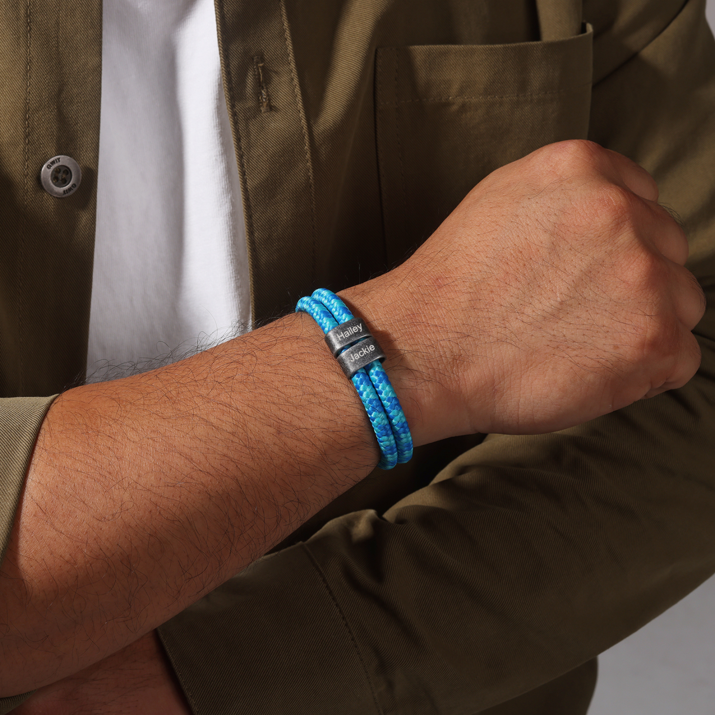 2-4 Nombres Personalizados Pulsera de Cuerda Celeste Aros de Acero Inoxidable-Jessemade ES