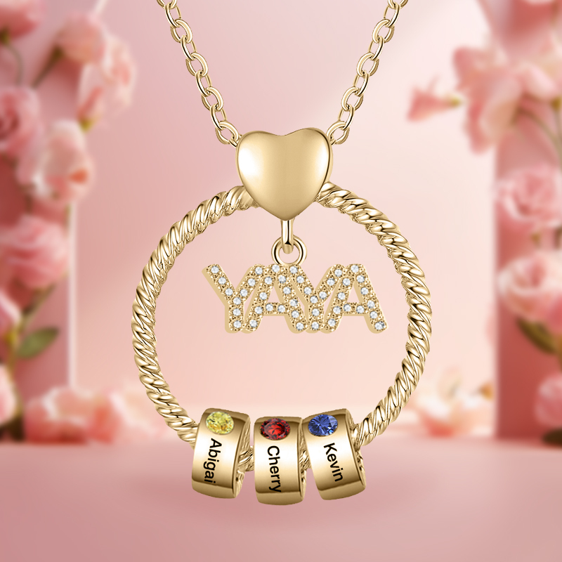 A mi abuela-Collar 1-5 nombres y piedras de nacimiento personalizados con colgante de "YAYA" color oro | Jessemade-Jessemade ES