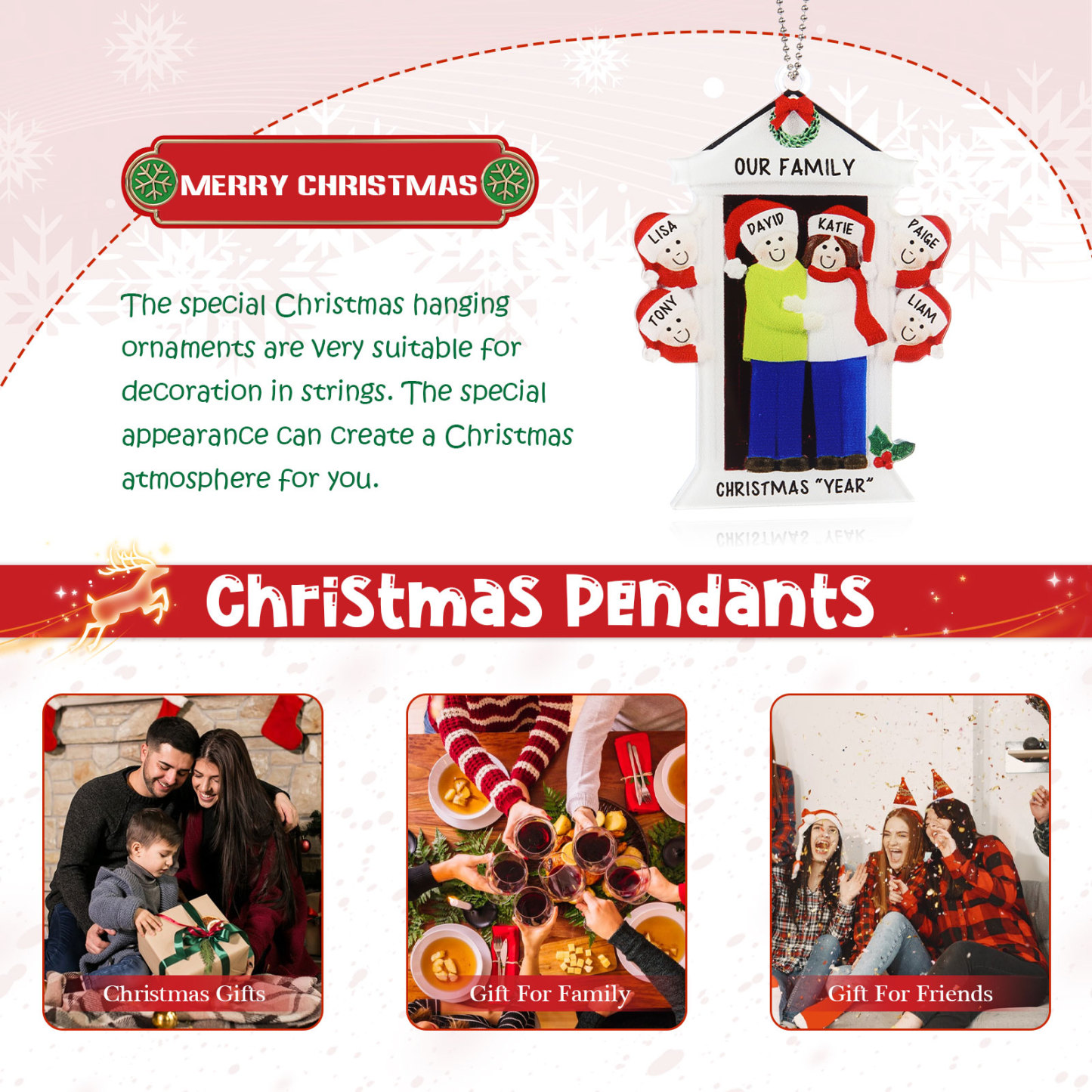 Navidad-Ornamentos Navideños de Acrílico Familia en Puerta 6 Nombres Personalizados con 2 Textos