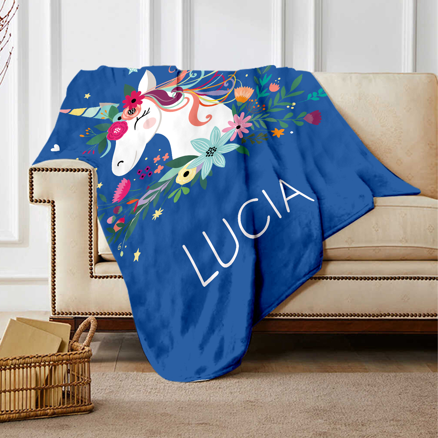 Manta de buen calidad con Unicornio personalizada con 1 nombre-Jessemade ES