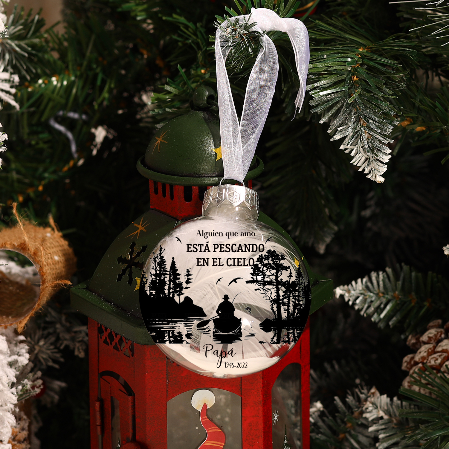 Bola navideña conmemorativa Adorno de Navidad nombre y años personalizados con pluma -Jessemade ES