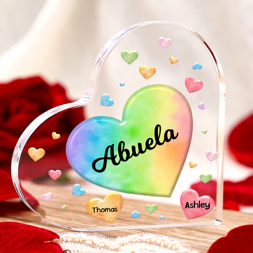 A mi mamá/abuela-Placa de acrílico "Corazones" en forma de corazón 2 nombres y 1 texto personalizados-Jessemade ES