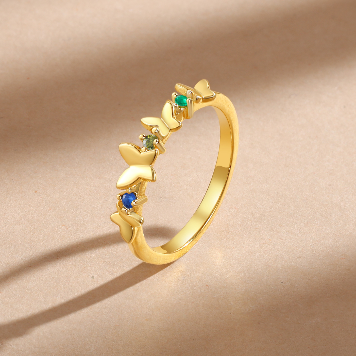 Anillo de mariposa personalizado con 3 piedras de nacimiento anillo familia-Jessemade ES