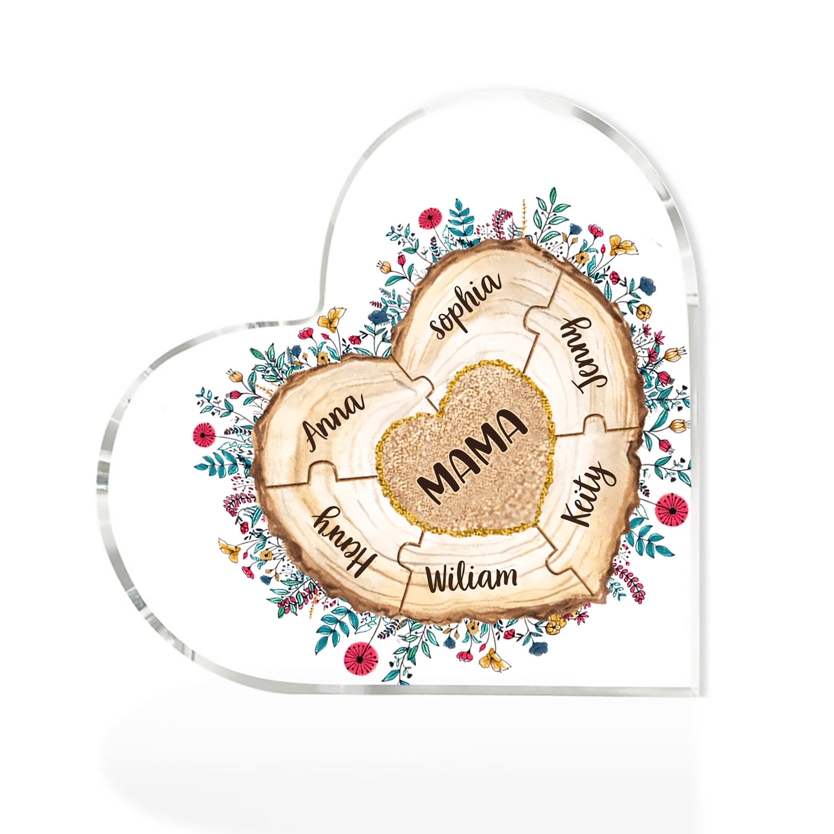 A mi mamá/abuela-Placa de acrílico "Corazones" en forma de corazón 7 nombres personalizados-Jessemade ES