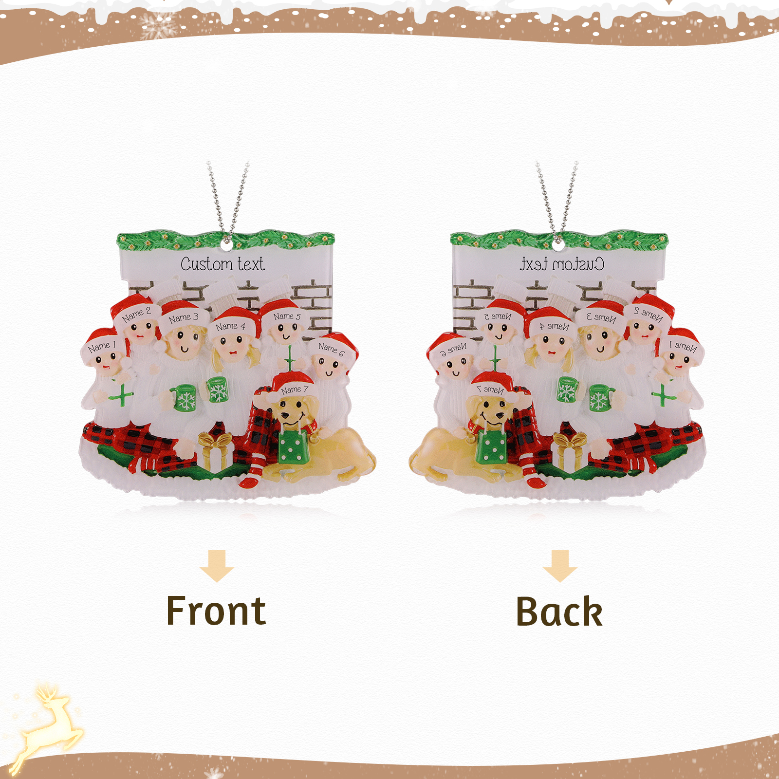 Navidad-Muñecos Ornamentos Navideños Familia con Perro 7 Nombres y Texto Personalizados