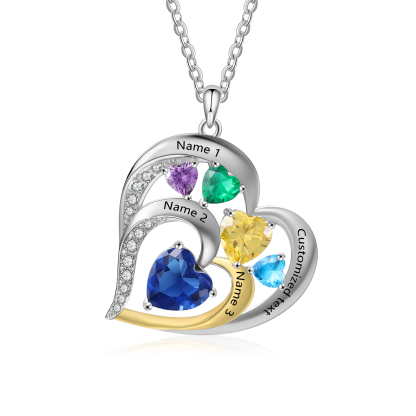 Collar corazón con 3 nombres, 1 texto y 5 piedras de nacimiento personalizados-Jessemade ES