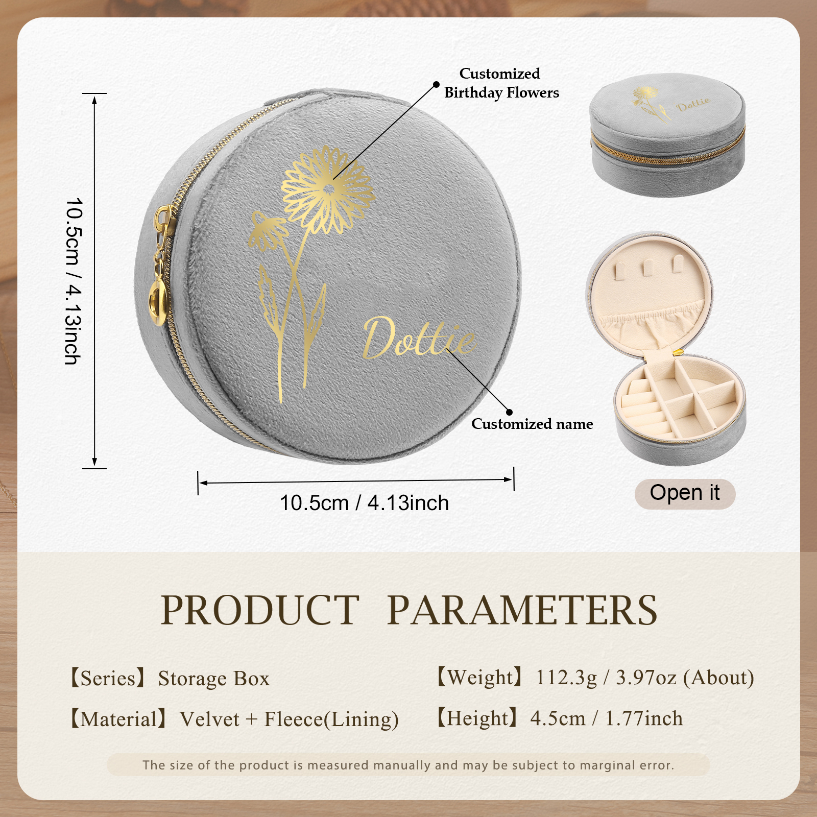 Caja de regalo para joya personalizada con nombre y flor de nacimiento-Jessemade ES