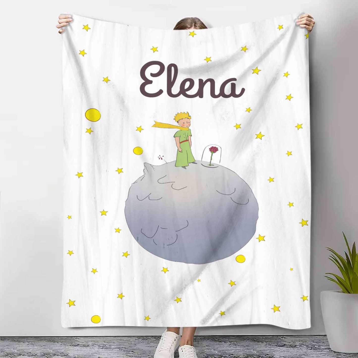 Manta de buen calidad con Príncipe y su rosa y personalizada con 1 nombre-Jessemade ES