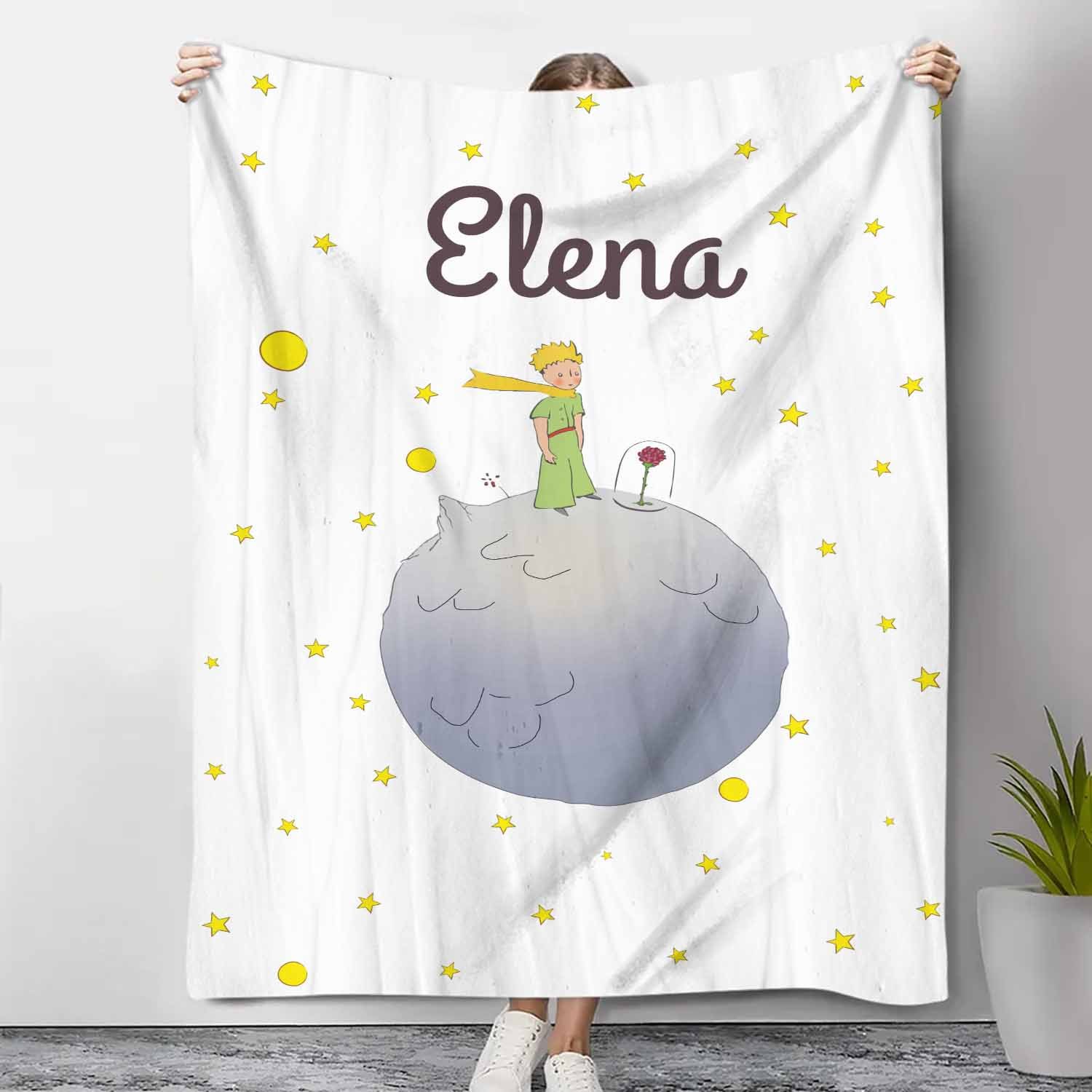 Manta de buen calidad con Príncipe y su rosa y personalizada con 1 nombre-Jessemade ES