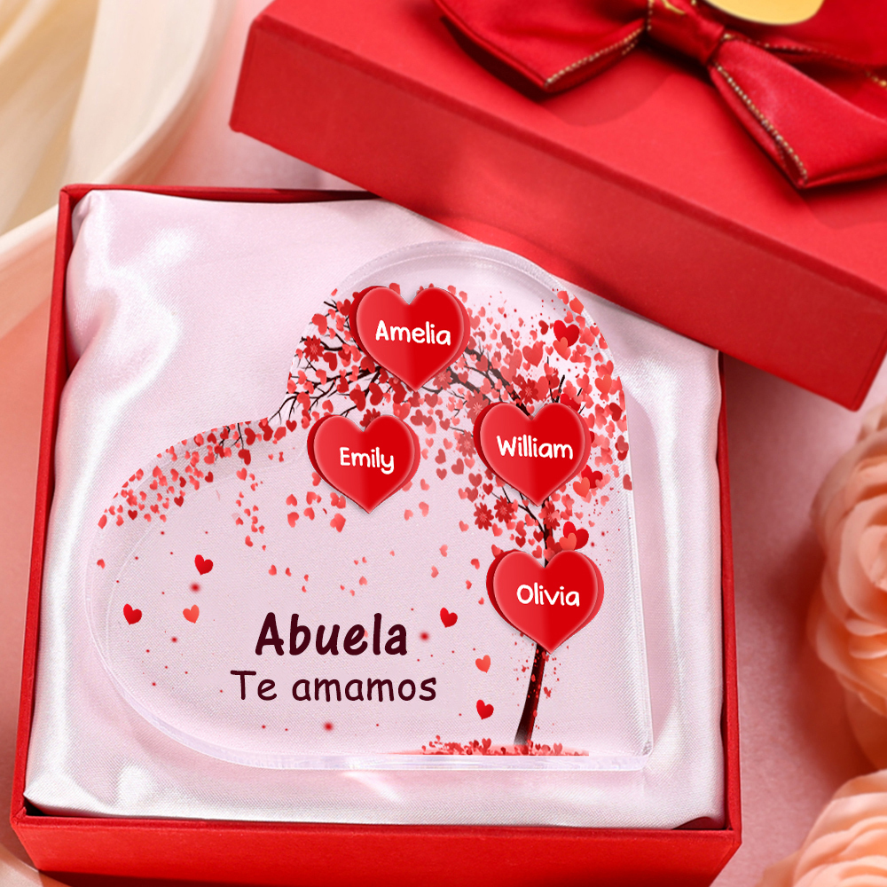A mi mamá/abuela-Placa de acrílico "Corazones" en forma de corazón 4 nombres y 1 texto personalizados-Jessemade ES