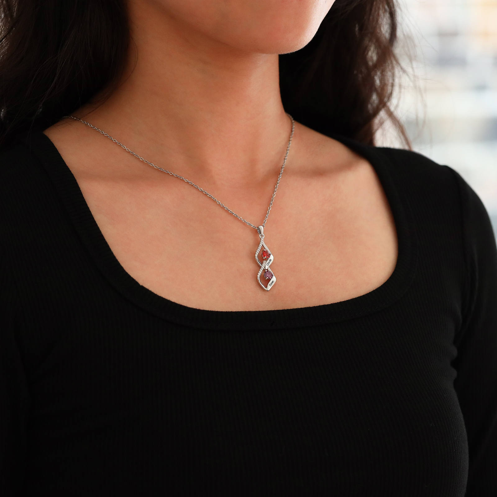 Collar de lazos con 2-5 nombres y piedras de nacimiento personalizados-Jessemade ES